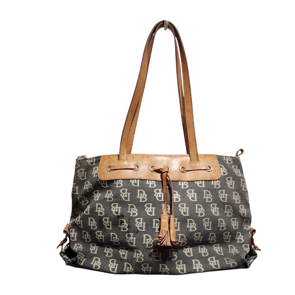 Vintage Dooney & Bourke DB Logo Canvas Leather Shoulder Tote Bag USA